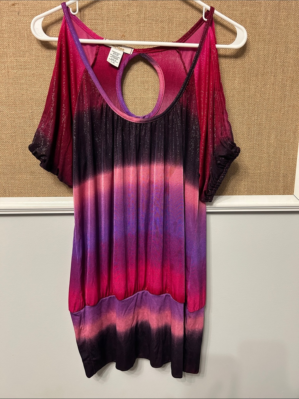 1955 Vintage Pink & Purple Ombre Cold-Shoulder Tunic